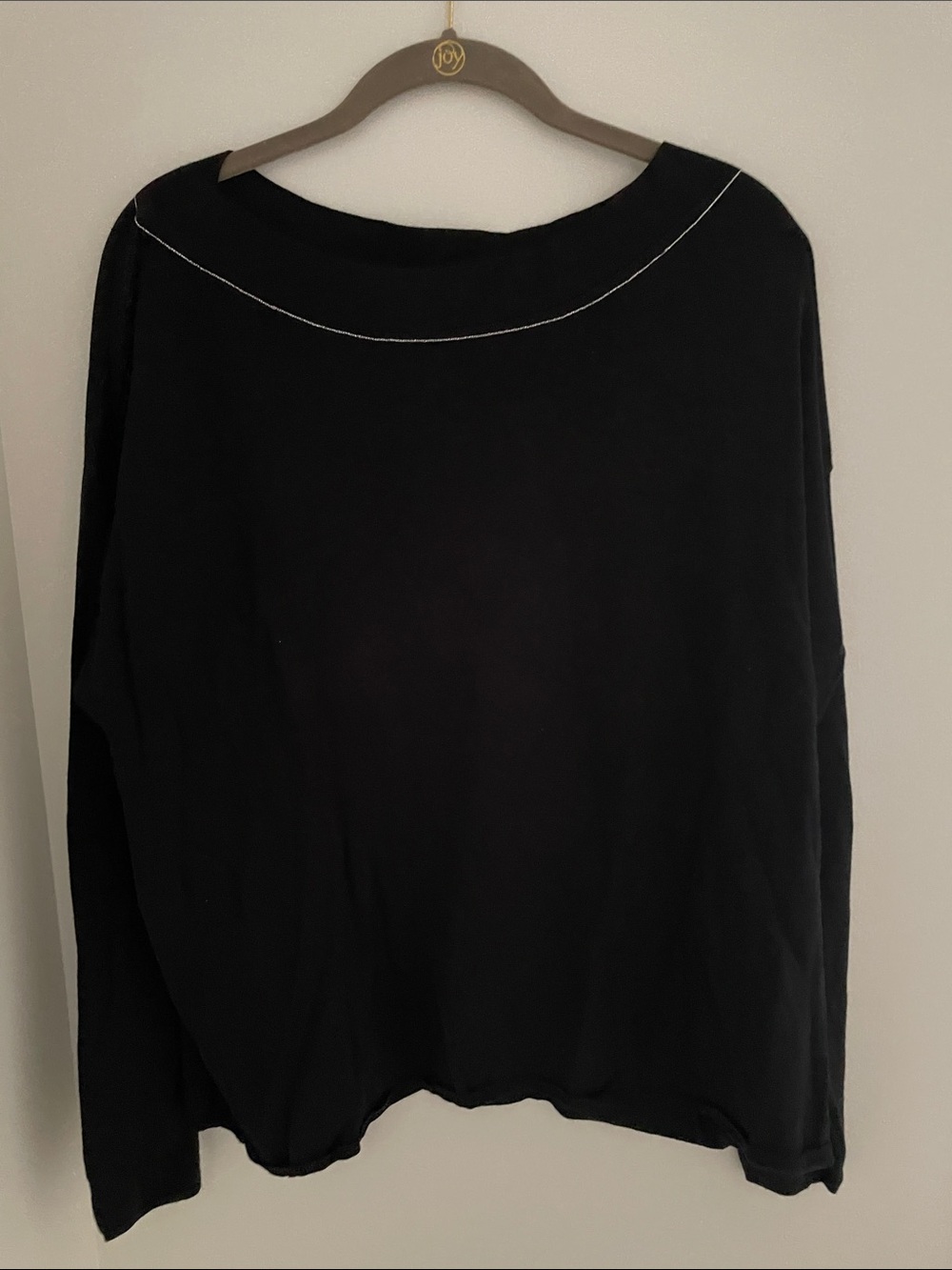 Lane Bryant Black Long-Sleeve Top with Contrast Stitching